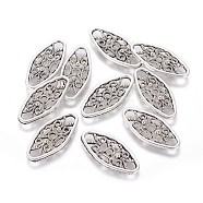 Tibetan Style Links connectors, Lead Free and Cadmium Free, Oval, Antique Silver, about 24mm long, 11mm wide, 2mm thick, hole: 2mm(X-LF11579Y)