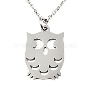 201 Stainless Steel Pendant Necklaces, with Cable Chains, Owl, Stainless Steel Color, 15.7 inch(40cm), 1.5mm, Owl: 20x13.5x1mm(NJEW-T009-JN128-40-1)