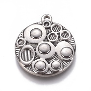 304 Stainless Steel Pendants, Textured, Flat Round with Circle Pattern, Antique Silver, 29x25x3.8mm, Hole: 2mm(STAS-E474-28)