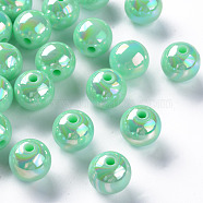 Opaque Acrylic Beads, AB Color Plated, Round, Aquamarine, 12x11mm, Hole: 2.5mm, about 566pcs/500g(MACR-S370-D12mm-A05)