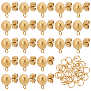 DICOSMETIC 30Pcs 304 Stainless Steel Stud Earring Findings, with 30Pcs Open Jump Rings, Half Round, Golden, 11x8mm, Hole: 1.8mm(STAS-DC0006-92)