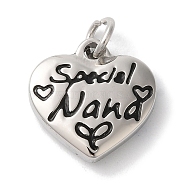 304 Stainless Steel Pendants, with Enamel, with Jump Ring, Heart with Word Special Nana Charm, Stainless Steel Color, 16x16x4mm, Hole: 4mm(STAS-Z075-32P)