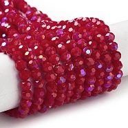 Opaque Glass Beads Strands, Faceted, Round, Crimson, 4mm, Hole: 0.8mm, about 93~95pcs/strand, 14.37~14.49''(36.5~36.8cm)(EGLA-A035-P4mm-L16)