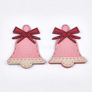 Christmas Faux Suede Patches, Costume Ornament Accessories, for Magic Tape Hair Clip Making, Bell, Pink, 52x41x3mm(FIND-T053-04A)
