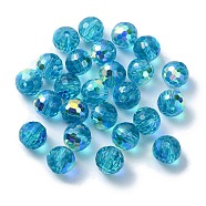 AB Color Plated Glass Beads, Faceted Round, Turquoise, 8x7mm, Hole: 1.5mm(EGLA-P059-02A-AB15)