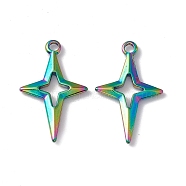 Ion Plating(IP) 304 Stainless Steel Pendants, Star Charms, Rainbow Color, 27.5x17x2.5mm, Hole: 2mm(STAS-E169-17M)