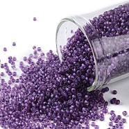 TOHO Round Seed Beads, Japanese Seed Beads, (928FM) Purple Lined Amethyst Matte, 15/0, 1.5mm, Hole: 0.7mm, about 3000pcs/bottle, 10g/bottle(SEED-JPTR15-0928FM)