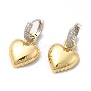 Heart Rack Plating Brass Micro Pave Cubic Zirconia Hoop Earring, Long-Lasting Plated Dangle Earring for Women, Cadmium Free & Lead Free, Real 18K Gold Plated, 33mm, Pin: 0.7mm(EJEW-C057-02G)
