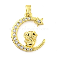 Brass Micro Pave Clear Cubic Zirconia Pendant, The 12 Chinese Zodiac, Pig, 20x16.5x2.5mm, Hole: 5x2.8mm(FIND-Z044-03J)
