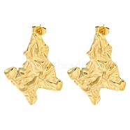 Ion Plating(IP) 304 Stainless Steel Ear Studs, Wrinkle, Real 18K Gold Plated, 37.5x26.5mm(EJEW-P270-04G)