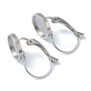 304 Stainless Steel Leverback Earring Findings, with Flat Round Trays Setting for Cabochon, Stainless Steel Color, Tray: 10mm, 21~24x12x11mm, Pin: 0.8mm(KK-H152-09C-P)