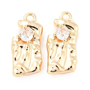Brass Pendants, with Clear Glass, Irregular Rectangle Charms, Real 18K Gold Plated, 16x7x4mm, Hole: 1.4mm(KK-E090-13G)
