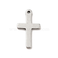 201 Stainless Steel Pendants, Cross Charms, Stainless Steel Color, 15.5x9x1mm, Hole: 1mm(STAS-E176-02P)
