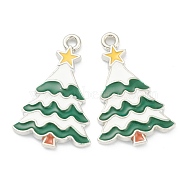 Alloy Enamel Pendants, Christmas Tree, Green, Platinum, 25x16x2mm, Hole: 1mm(ENAM-J649-18P)