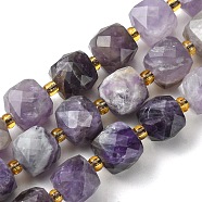 Natural Amethyst Beads Strands, with Seed Beads, Faceted Cube, 8~9x8~9x8~9mm, Hole: 0.9~1mm, about 35~39pcs/strand, 14.80''~15.16''(37.6~38.5cm)(G-Q010-A07-01)