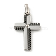 304 Stainless Steel Pendants, Cross Charm, Black & Stainless Steel Color, 28x19x3mm, Hole: 6.5x3mm(STAS-F307-12EB)