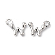Brass Charms, Real Platinum Plated, Letter W, 11x12.5x3mm, hole: 2.5mm(KK-P234-13P-W)