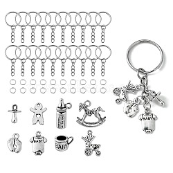 DIY Baby Theme Keychain Making Kit, Including Iron Split Key Rings, Clothes & Feeding-bottle & Pram Pendants, Jump Rings, Antique Silver, 160Pcs/bag(DIY-CJ0002-25)