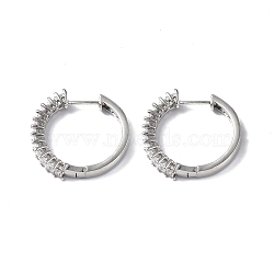 Cubic Zirconia Hoop Earrings, Platinum Brass Jewelry for Women, Clear, 25x25x4.5mm, Pin: 1mm(EJEW-P214-22P-02)