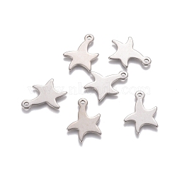 201 Stainless Steel Pendants, Starfish/Sea Stars, Stainless Steel Color, 21x16x1mm, Hole: 1.8mm(STAS-D0002-22P)