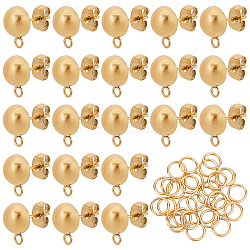 DICOSMETIC 30Pcs 304 Stainless Steel Stud Earring Findings, with 30Pcs Open Jump Rings, Half Round, Golden, 11x8mm, Hole: 1.8mm(STAS-DC0006-92)