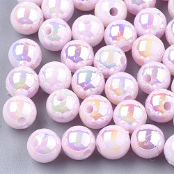 Plastic Beads, AB Color Plated, Round, Pearl Pink, 6mm, Hole: 1.6mm(X-OACR-S027-6mm-10)