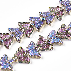 Electroplate Glass Beads Strands, Butterfly, Dark Violet, 7.5~8x14.5~15x4mm, Hole: 0.8mm, about 66~69pcs/strand, 23.23~24.41 inch(59~62cm), Beads: 3x4mm, Hole: 1mm(EGLA-N012-04F)