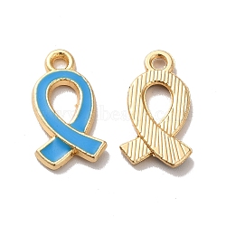 Alloy Enamel Pendants, Golden, Awareness Ribbon Charm, Sky Blue, 17x10x2mm, Hole: 1.6mm(ENAM-D043-04G-08)