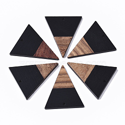 Resin & Walnut Wood Pendants, Triangle, Black, 37x31x3.5mm, Hole: 1.8mm(RESI-T035-06C-A)