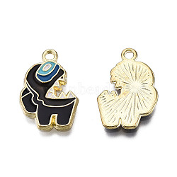 Alloy Enamel Pendants, Cadmium Free & Lead Free, Light Gold, Dog Charm, Black, 21x14x1.5mm, Hole: 1.8mm(X-ENAM-N059-76)