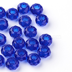 Glass European Beads, Large Hole Beads, No Metal Core, Rondelle, Dark Blue, about 14mm in diameter, 8mm thick, hole: 5mm(X-GDA007-25)