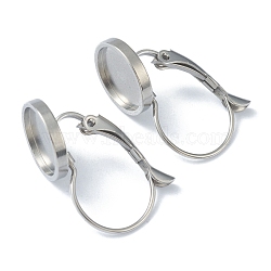 Tarnish Resistant 304 Stainless Steel Leverback Earring Findings, with Flat Round Trays Setting for Cabochon, Stainless Steel Color, Tray: 10mm, 21~24x12x11mm, Pin: 0.8mm(KK-H152-09C-P)