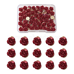 Pandahall Rack Plating Alloy Charms, with ABS Plastic, Cadmium Free & Lead Free, Rose Flower with Letter K, Dark Red, Light Gold, 9.5x7x5mm, Hole: 1.4mm, 50pcs/box(PALLOY-TA0001-96LG-RS)