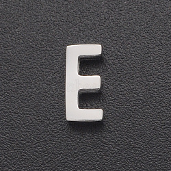 201 Stainless Steel Charms, for Simple Necklaces Making, Laser Cut, Letter, Stainless Steel Color, Letter.E, 8x4x3mm, Hole: 1.8mm(STAS-R109-JA433-E-1)