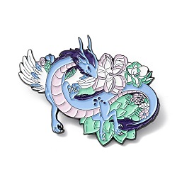 Flower Dragon Enamel Pin, Alloy Brooch, Lapel Pin, Electrophoresis Black, Colorful, 39x53x1.5mm(ENAM-B046-12)