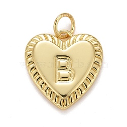 Rack Plating Real 18K Gold Plated Brass Pendants, with Jump Rings, Long-Lasting Plated, Lead Free & Cadmium Free & Nickel Free, Heart with Letter A~Z, Letter.B, 16x15x2.5mm, Jump Ring: 5x0.5mm, 3mm Inner Diameter(KK-E260-01G-B)