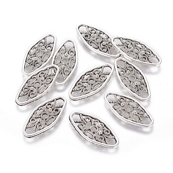 Tibetan Style Links connectors, Lead Free and Cadmium Free, Oval, Antique Silver, about 24mm long, 11mm wide, 2mm thick, hole: 2mm