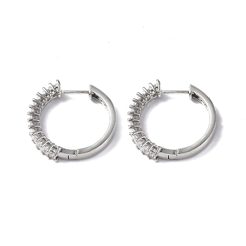 Cubic Zirconia Hoop Earrings, Platinum Brass Jewelry for Women, Clear, 25x25x4.5mm, Pin: 1mm