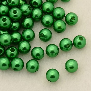 Imitation Pearl Acrylic Beads, Dyed, Round, Dark Green, 10x9.5mm, Hole: 2.5mm, about 1070pcs/pound