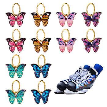 Printed Alloy Enamel Pendants, with Iron Jump Rings, Butterfly, Mixed Color, 15.5x22x2mm, Jump Ring: 14x1.2mm, Inner Diameter: 11.6mm, 12pcs/set