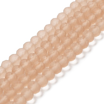 Transparent Glass Beads Strands, Faceted, Frosted, Rondelle, Camel, 3.5mm, Hole: 1mm, about 113~115pcs/strand, 32~33cm
