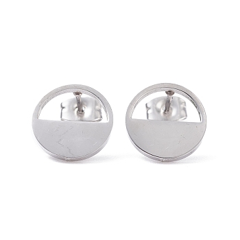 Half Round Hollow 304 Stainless Steel Stud Earrings for Women, Stainless Steel Color, 11.5mm, Pin: 0.7mm