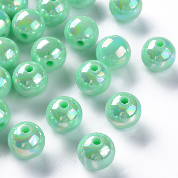 Opaque Acrylic Beads, AB Color Plated, Round, Aquamarine, 12x11mm, Hole: 2.5mm, about 566pcs/500g