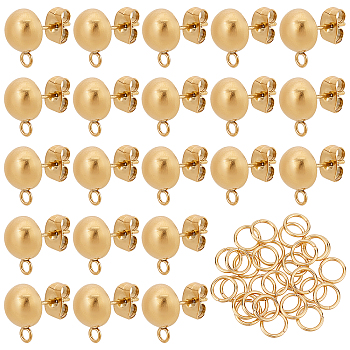 DICOSMETIC 30Pcs 304 Stainless Steel Stud Earring Findings, with 30Pcs Open Jump Rings, Half Round, Golden, 11x8mm, Hole: 1.8mm