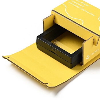 Cardboard Paper Jewelry Gift Boxes, with Square Plastic & PE FILM Floating Jewelry Display Cases, Rectangle with Word, Yellow, 8.05x9.1x4.55cm