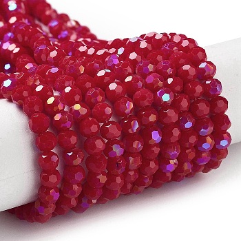 Opaque Glass Beads Strands, Faceted, Round, Crimson, 4mm, Hole: 0.8mm, about 93~95pcs/strand, 14.37~14.49''(36.5~36.8cm)