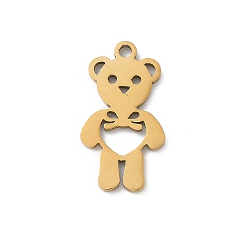 201 Stainless Steel Pendants, Bear Charm, Laser Cut, Ion Plating(IP), Real 18K Gold Plated, 18x9.5x1mm, Hole: 1.5mm