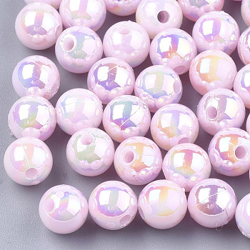 Plastic Beads, AB Color Plated, Round, Pearl Pink, 6mm, Hole: 1.6mm