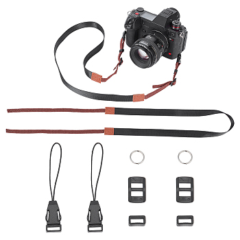 Polyester Camera Neck Straps, Camera Tether, with Plastic Finding, Black, 134.2x2x0.1cm