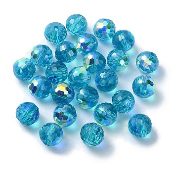 AB Color Plated Glass Beads, Faceted Round, Turquoise, 8x7mm, Hole: 1.5mm
